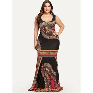 Plus Ornate Print Fitted Tank Dress